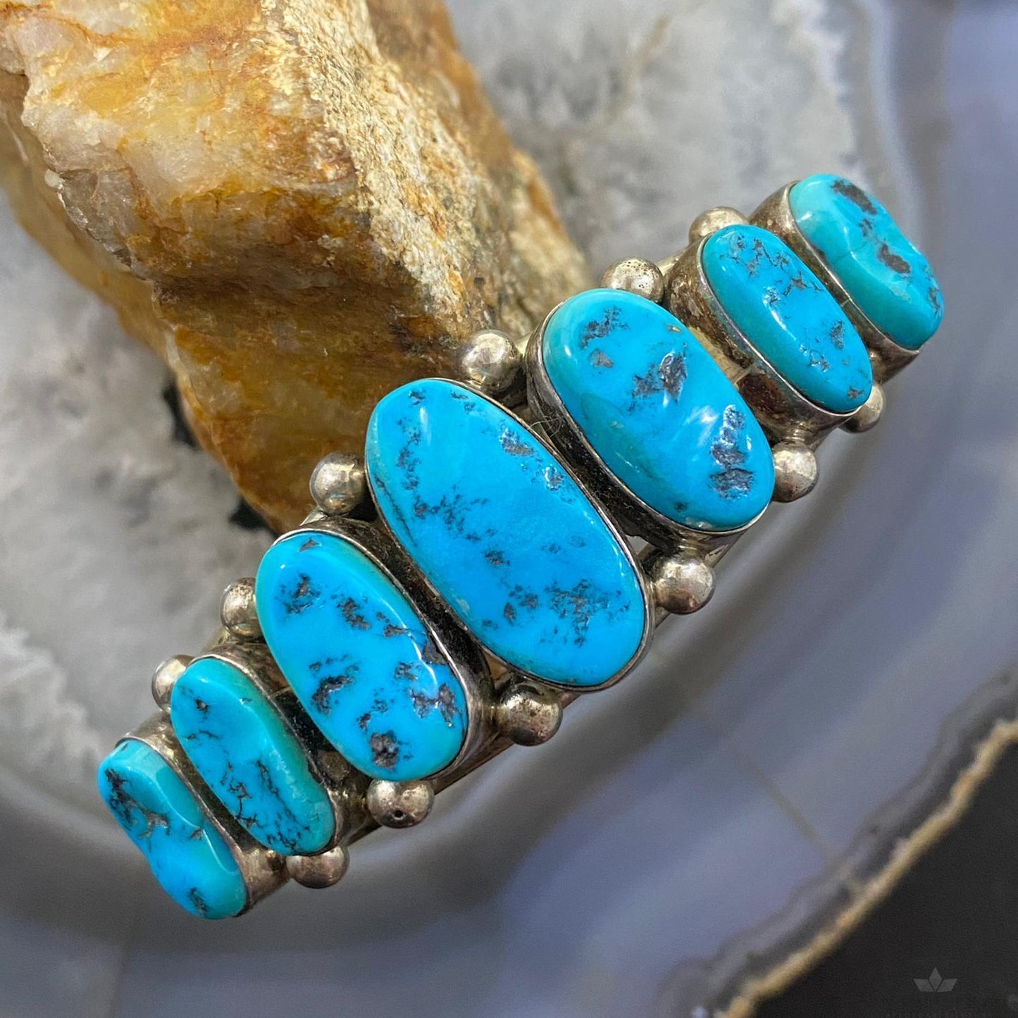 Ramona Loloma Vintage Native American Sterling Silver Graduated Turquoise Unisex Bracelet