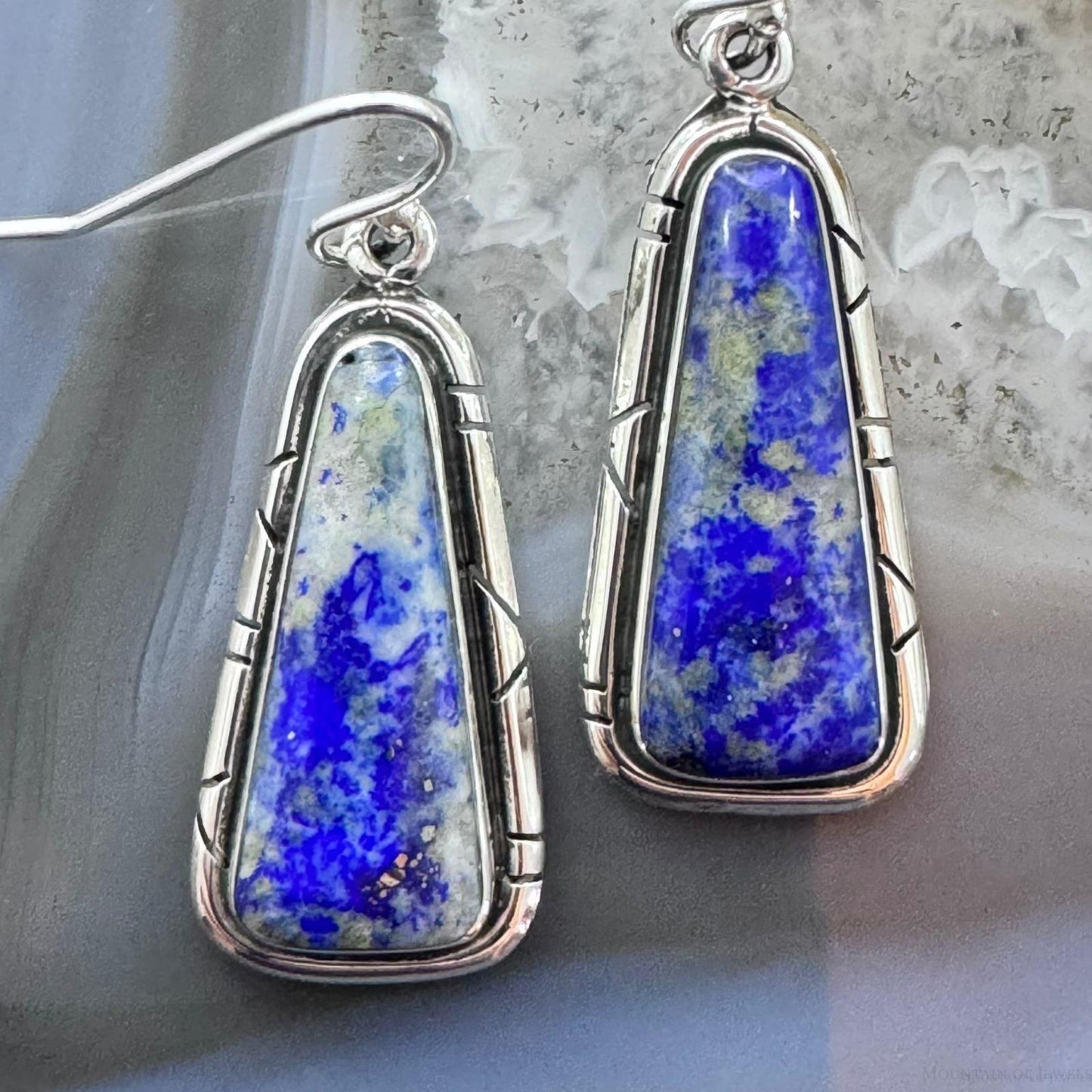 Native American Sterling Silver Triangle Denim Lapis Dangle Earrings For Women