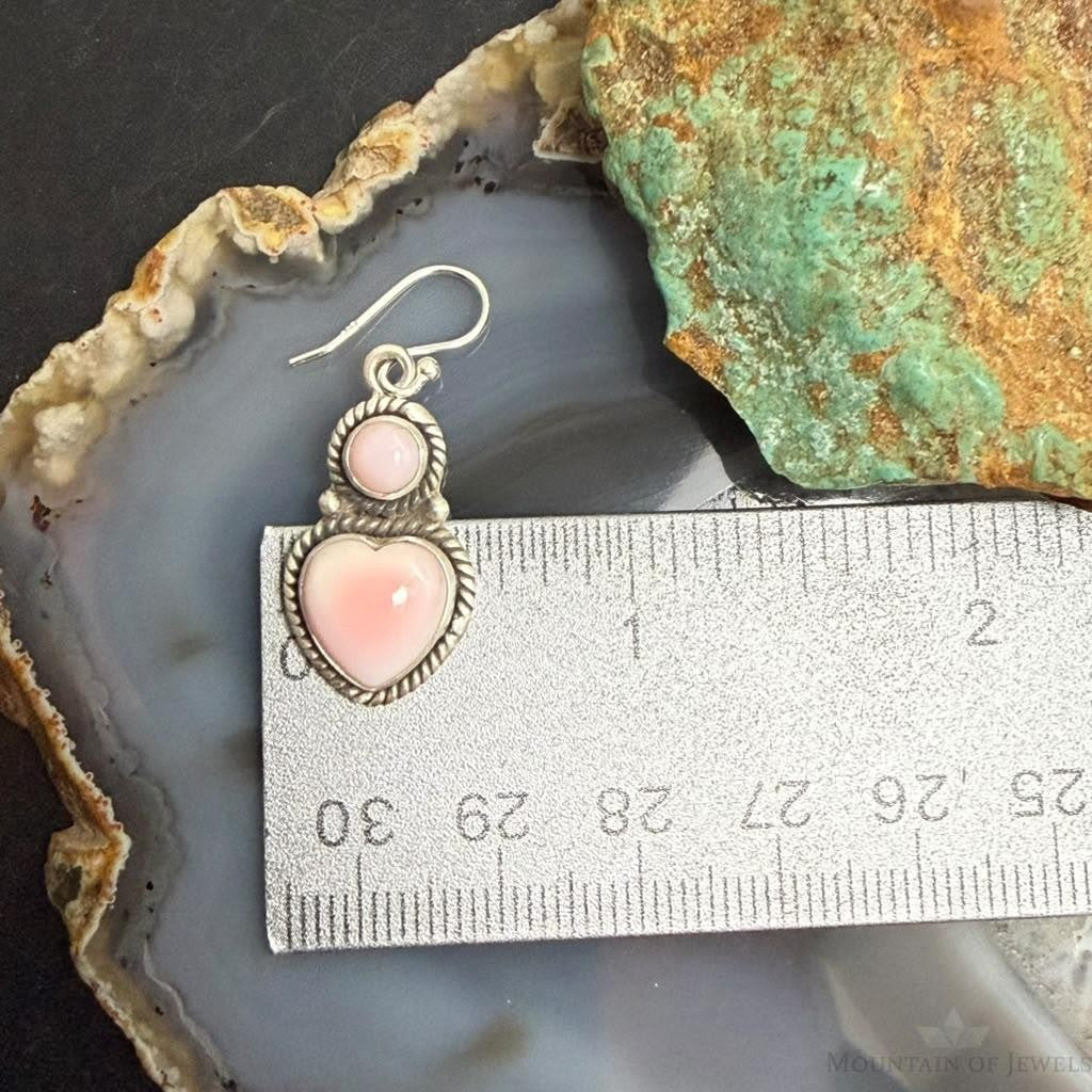 Sterling Silver Southwestern Style Heart Pink Conch Dangle Earrings For Women