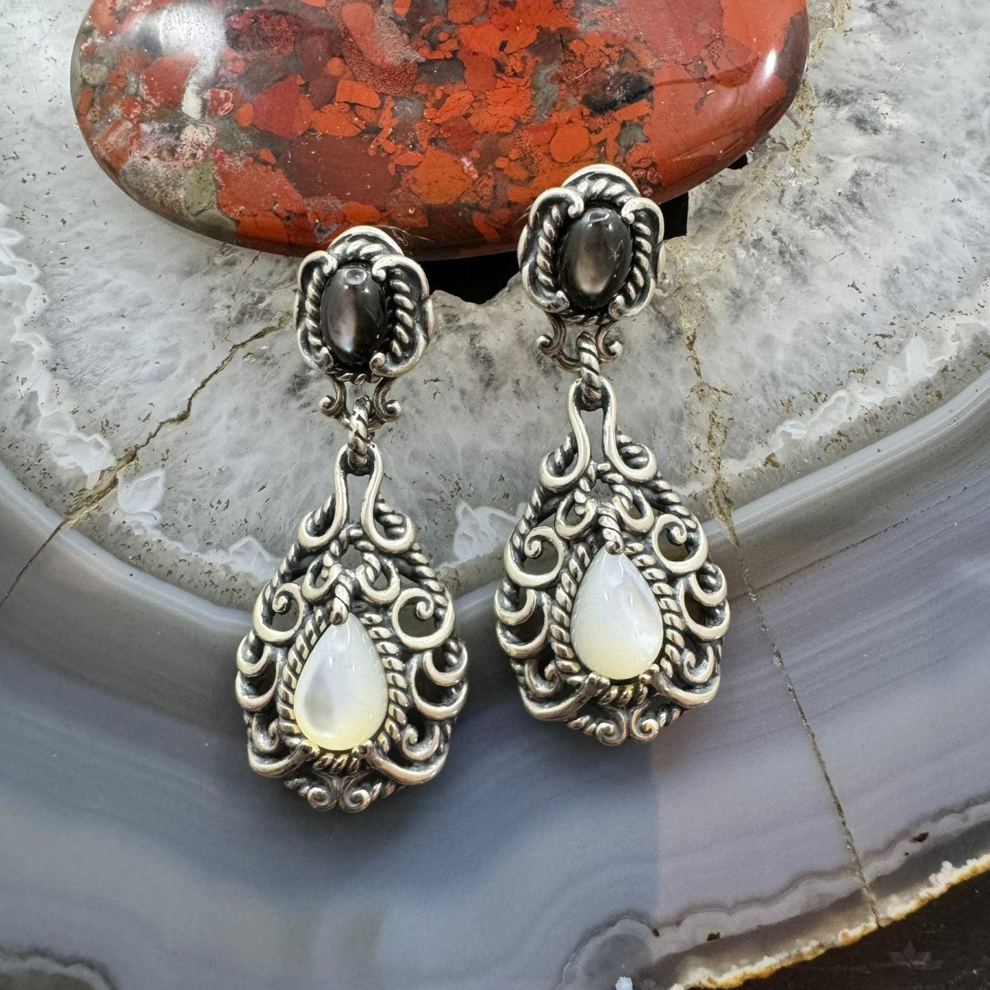 Carolyn Pollack Sterling Silver Moonstone & Smoky Quartz Post Dangle Earrings For Women