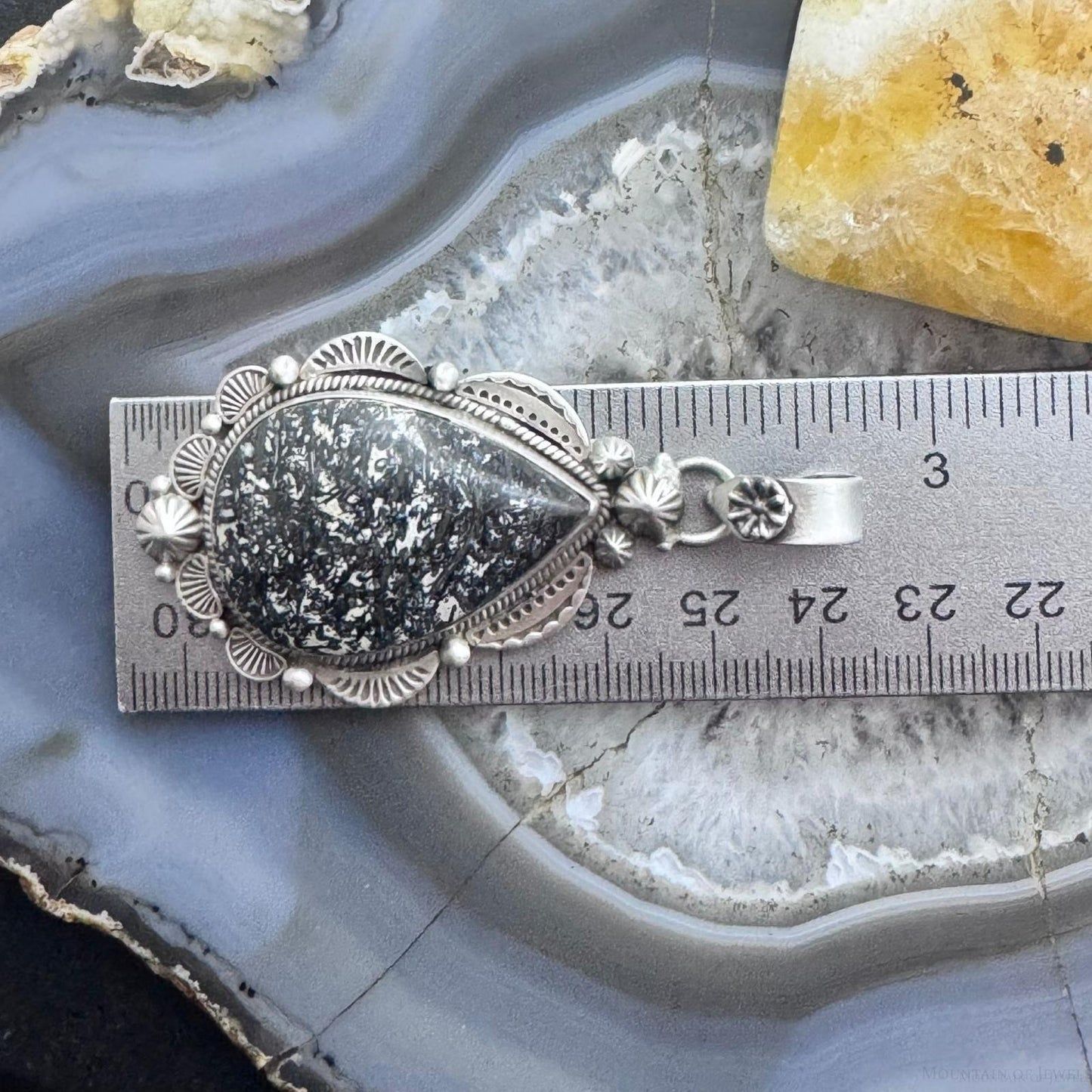 Sterling Silver Southwestern Style Teardrop Petrified Wood Decorated Pendant For Women