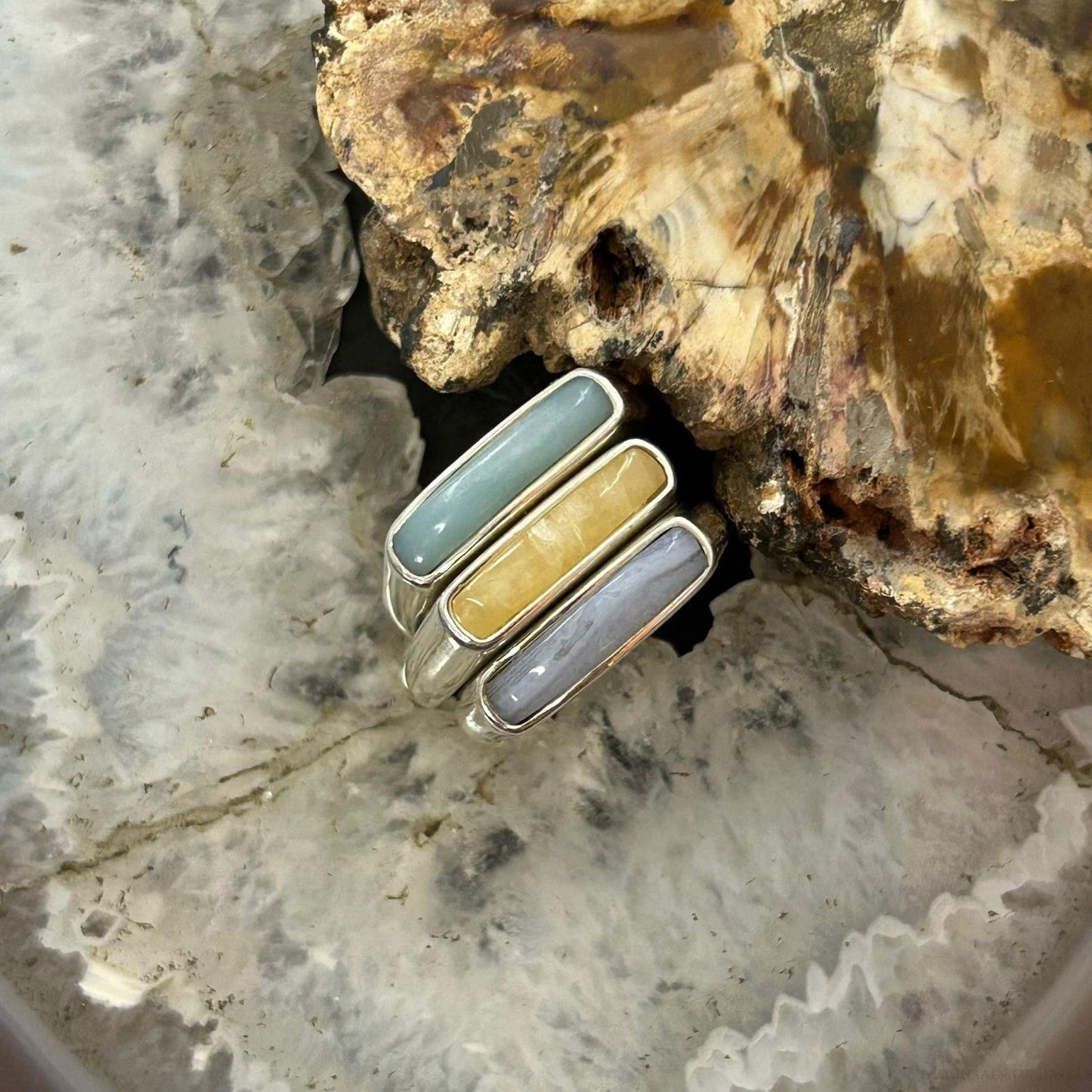 Carolyn Pollack Sterling Silver Set of 3, Agate, Jasper, Chalcedony Rings For Women