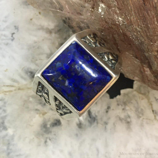 Carolyn Pollack Sterling Silver Square Denim Lapis Decorated Unisex Shield Ring