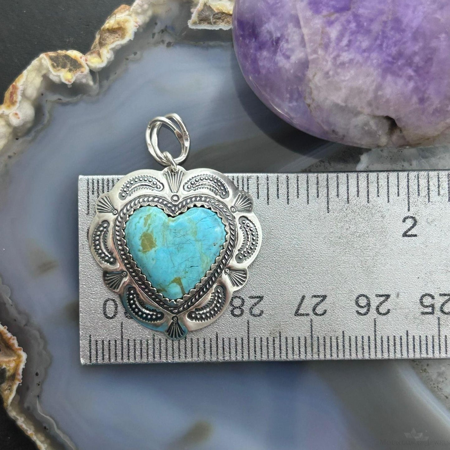 QT Quoc Sterling Silver Southwestern Style Turquoise Heart Pendant For Women