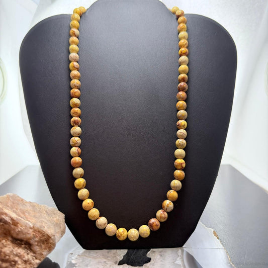 Sterling Silver Southwestern Style 8mm Snake Skin Jasper Beads 20" Necklace For Women