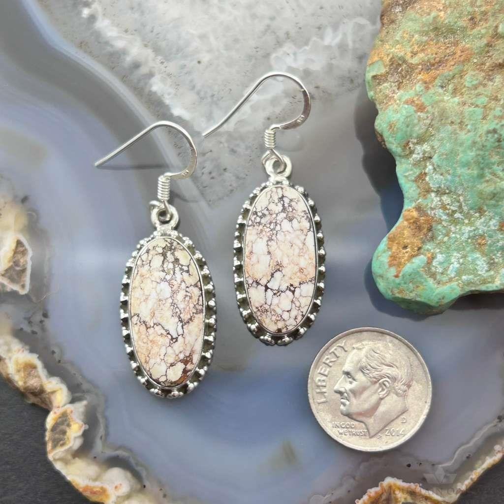 Sterling Silver Southwestern Style Oval Wild Horse Dangle Earrings For Women