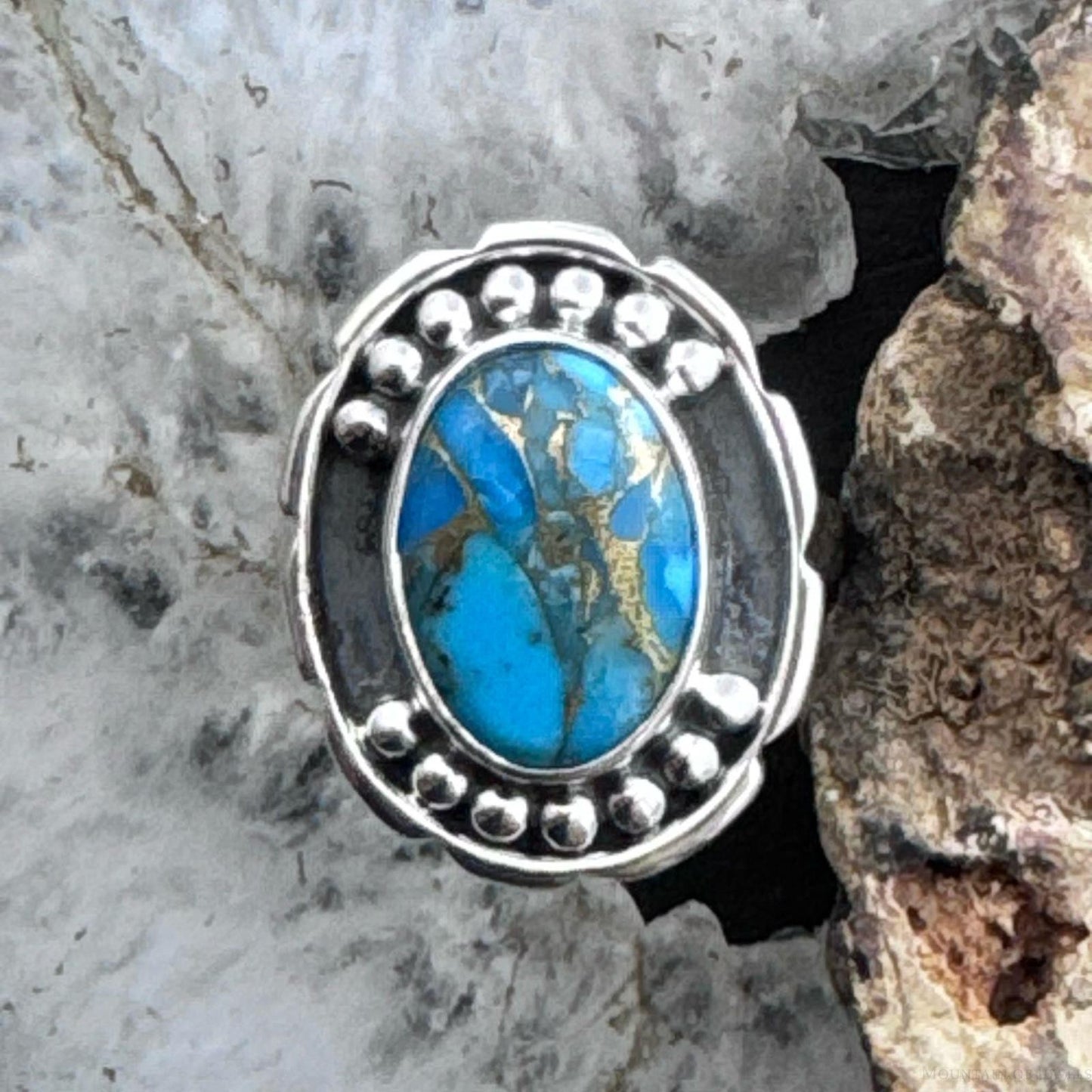 Sterling Silver Southwestern Style Oval Copper Turquoise Decorated Ring For Women