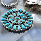Sterling Silver Southwestern Style Teardrop Turquoise Round Cluster Pendant For Women