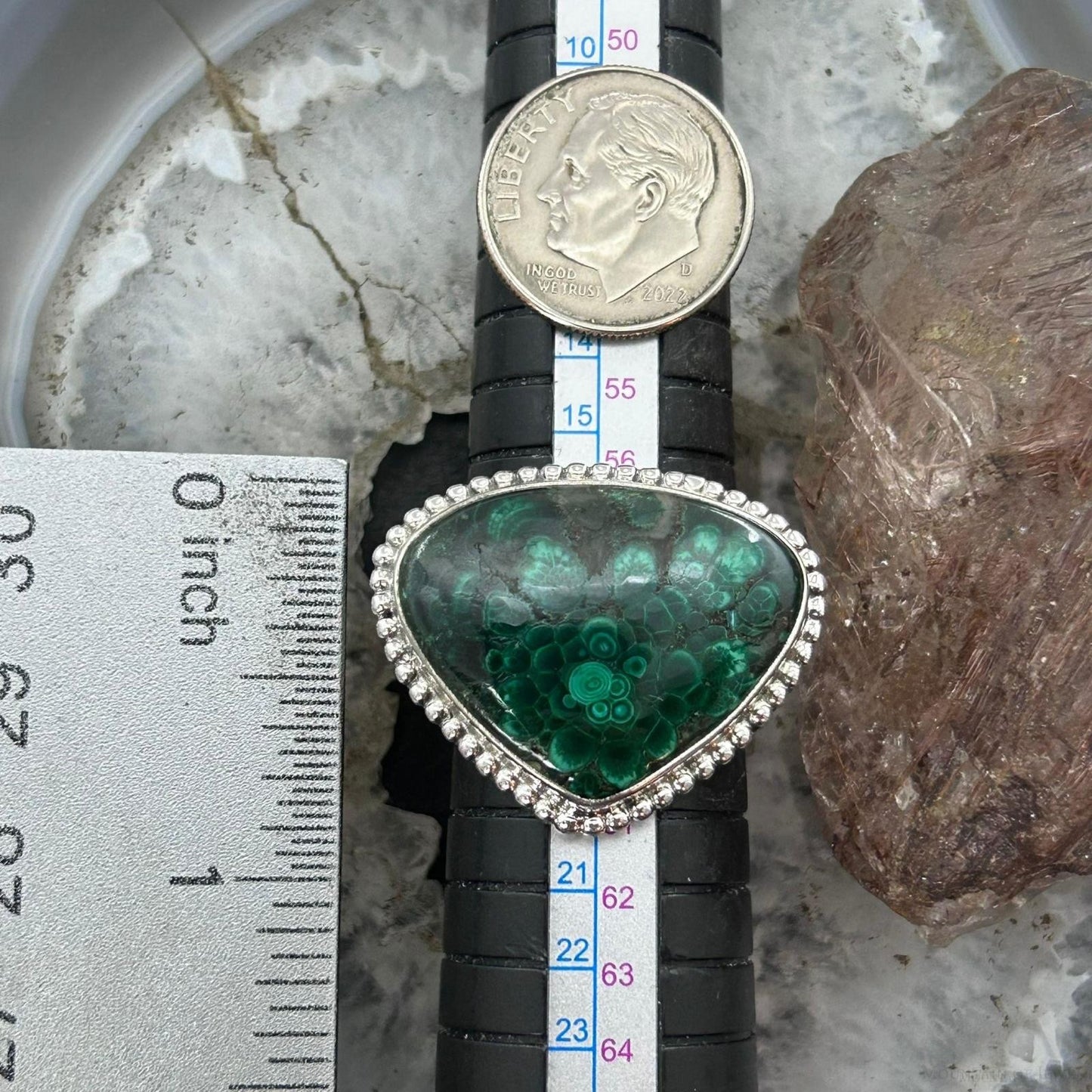 Sterling Silver Southwestern Style Wide Triangle Malachite Ring Size 9 For Women