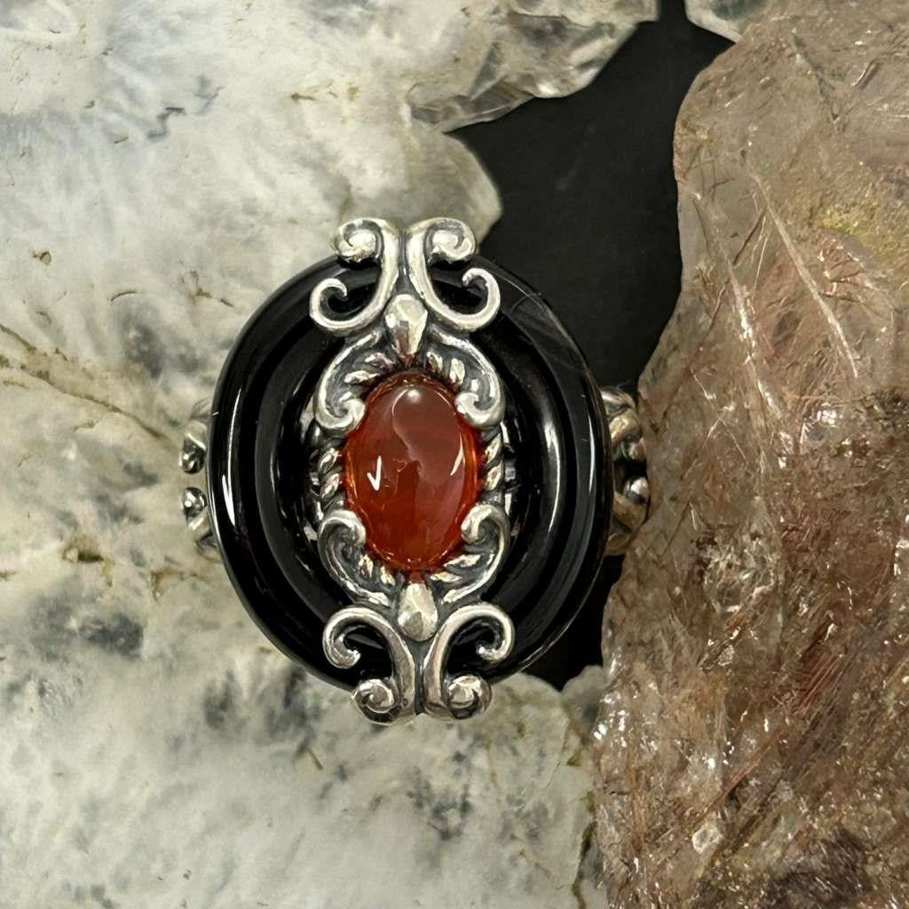 Carolyn Pollack Sterling Silver Black Agate & Carnelian Ring Size 8.25 For Women