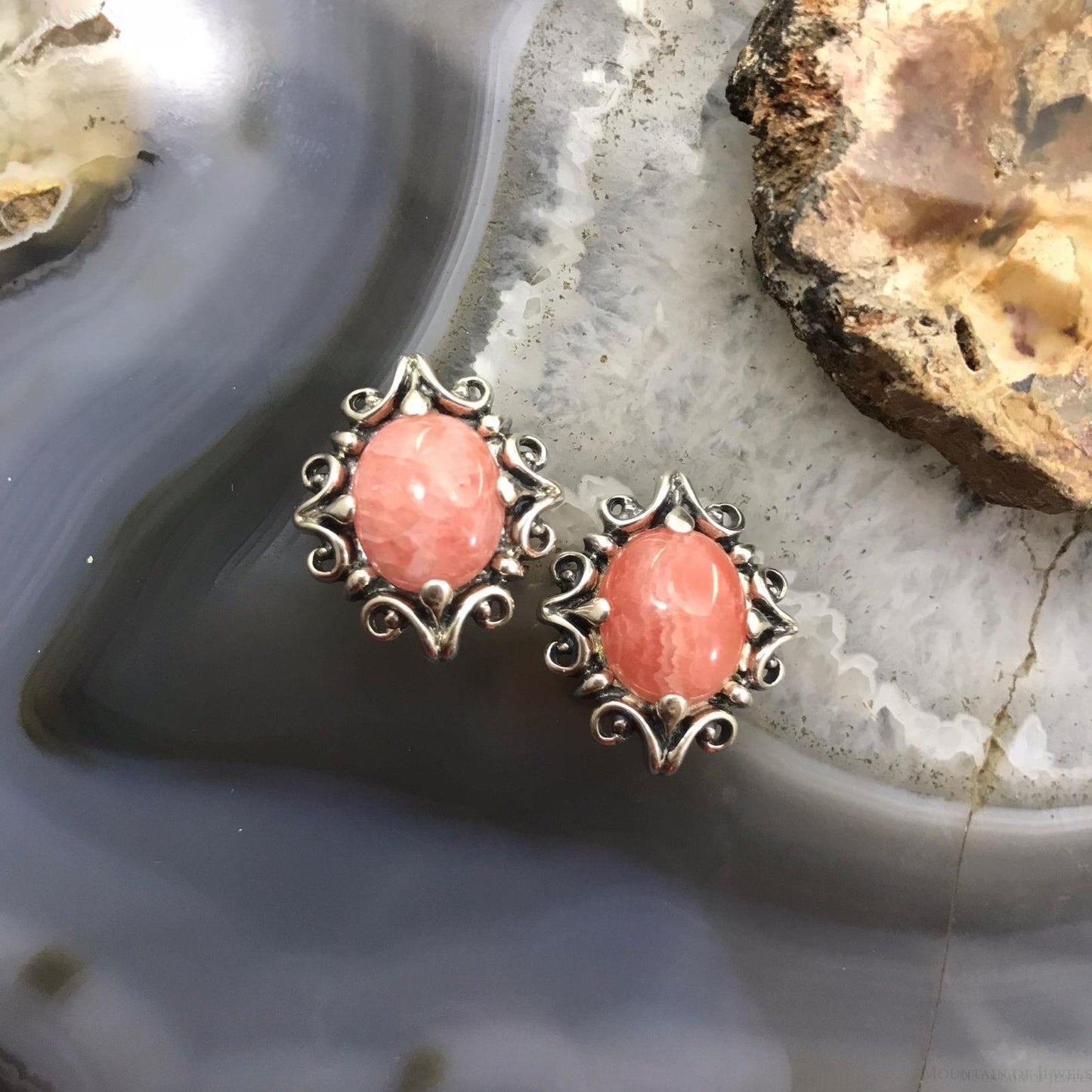 Carolyn Pollack Sterling Silver Oval Rhodochrosite Clip-On Earrings For Women