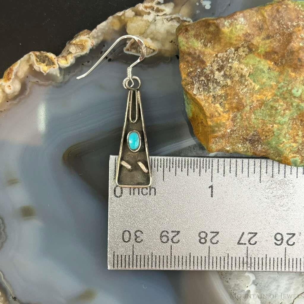 Vintage Silver Native American Turquoise Triangle Dangle Earrings For Women
