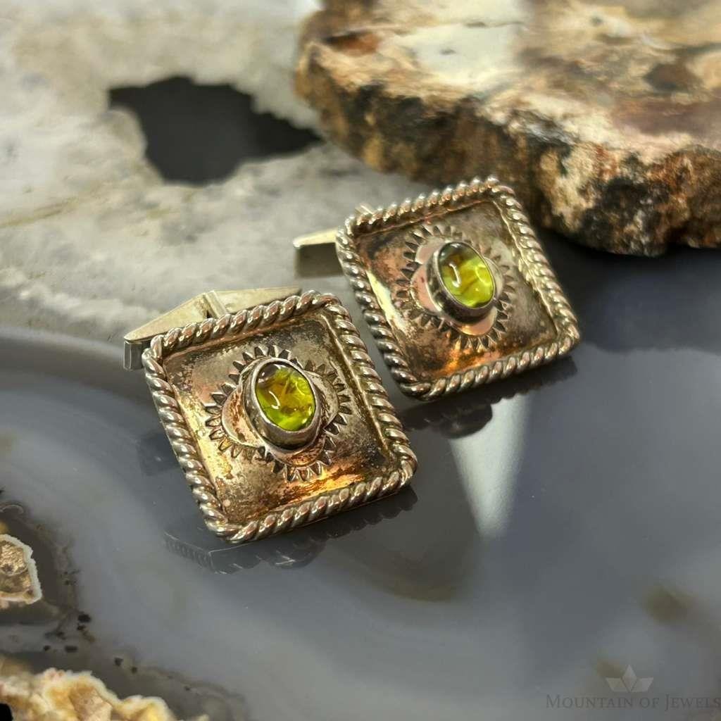 Anthony Kee Native American Sterling Silver Square Cufflinks w/Peridot For Men