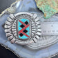 Vintage Native American Sterling Silver Chip Inlay Large Belt Buckle For Men