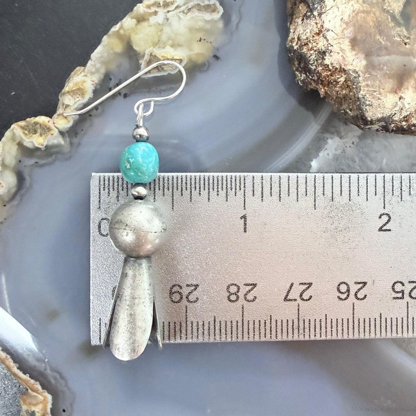 Sterling Silver Southwestern Style Squash Blossom Turquoise Dangle Earrings For Women