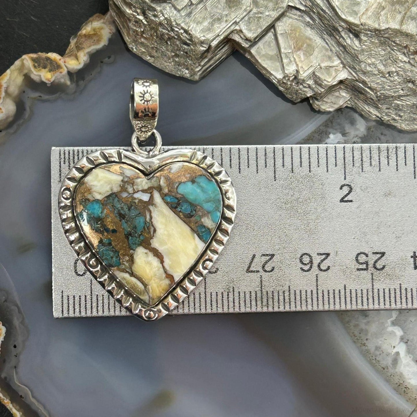 Sterling Silver Southwestern Style Turquoise Spiny Oyster Heart Pendant For Women #1