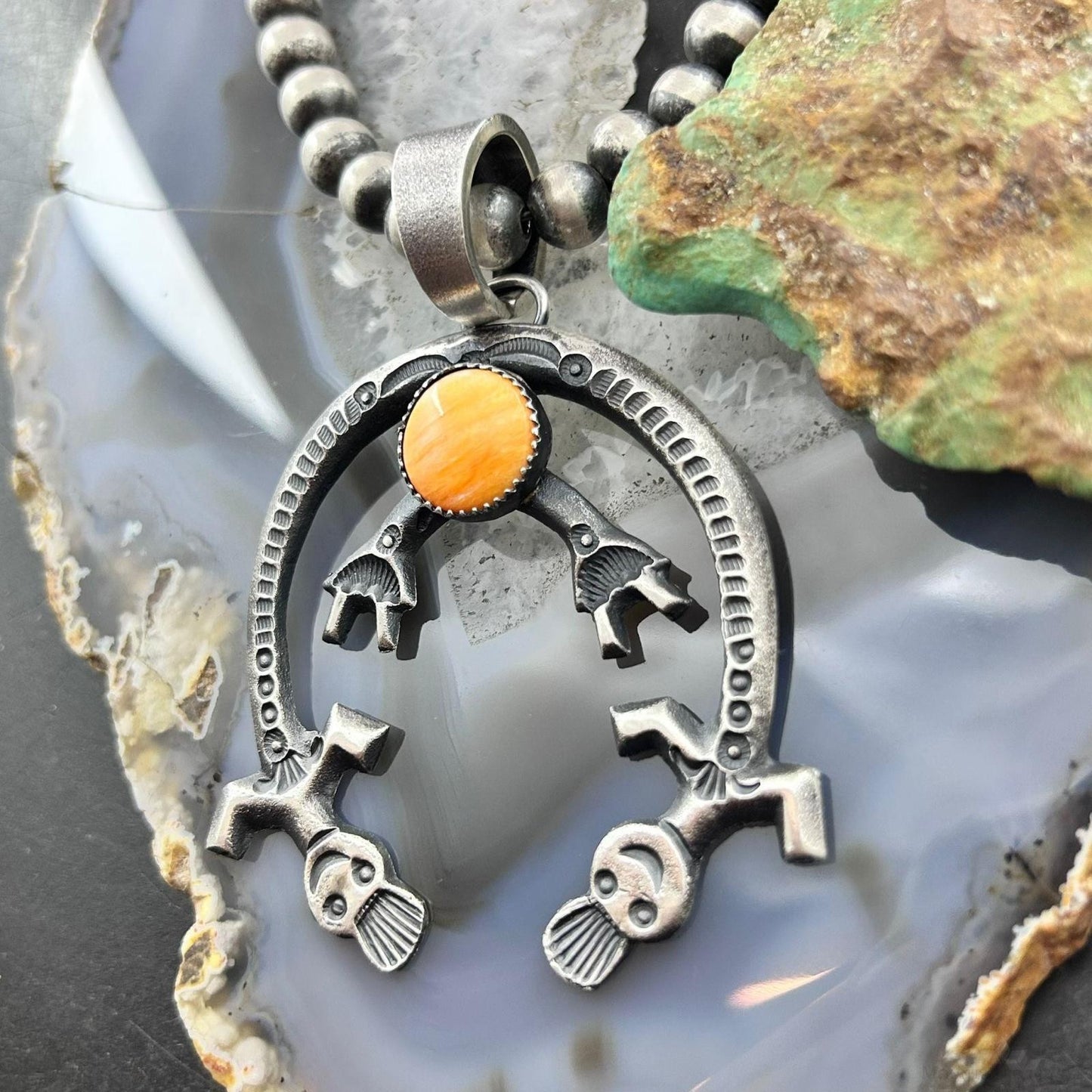 Eva & Linberg Billah Native American Sterling Silver Orange Spiny Oyster Unisex Naja Pendant