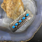 Vintage Native American Silver Turquoise Row Stamped Overlay Cuff For Women