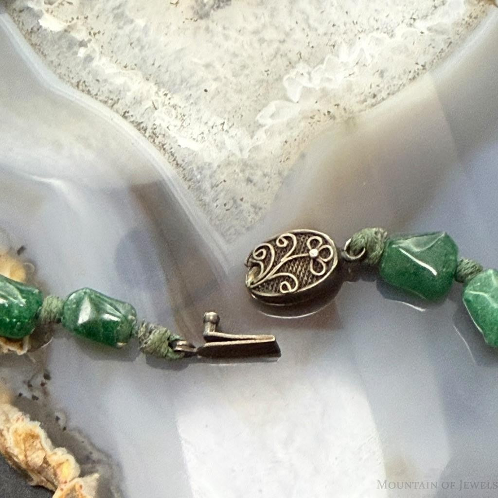 Vintage Sterling Silver  Knobby Shaped Aventurine Beaded Strung 22" Necklace For Women
