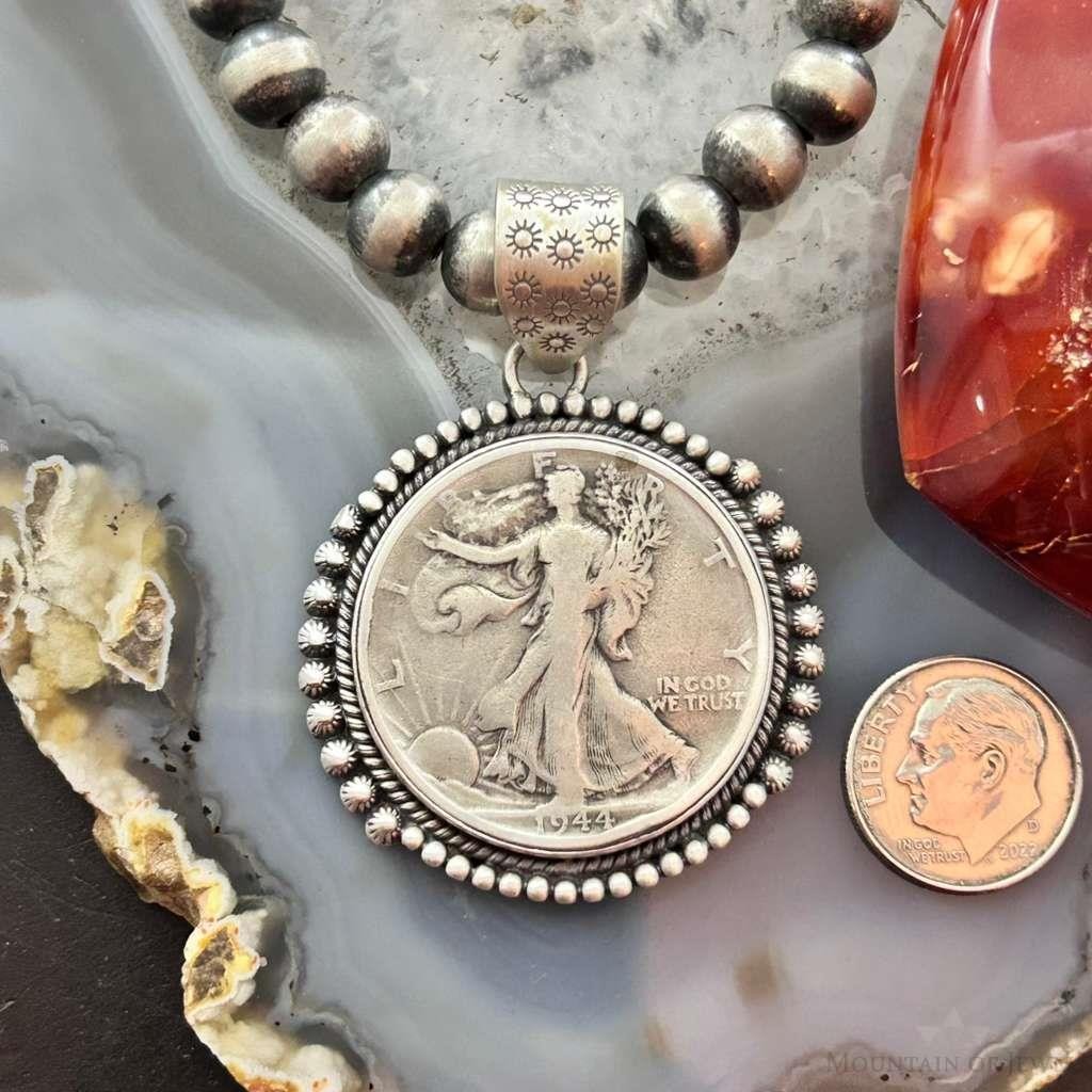 Genuine 90% Silver 1944 US Walking Liberty Half Dollar Decorated Unisex Pendant