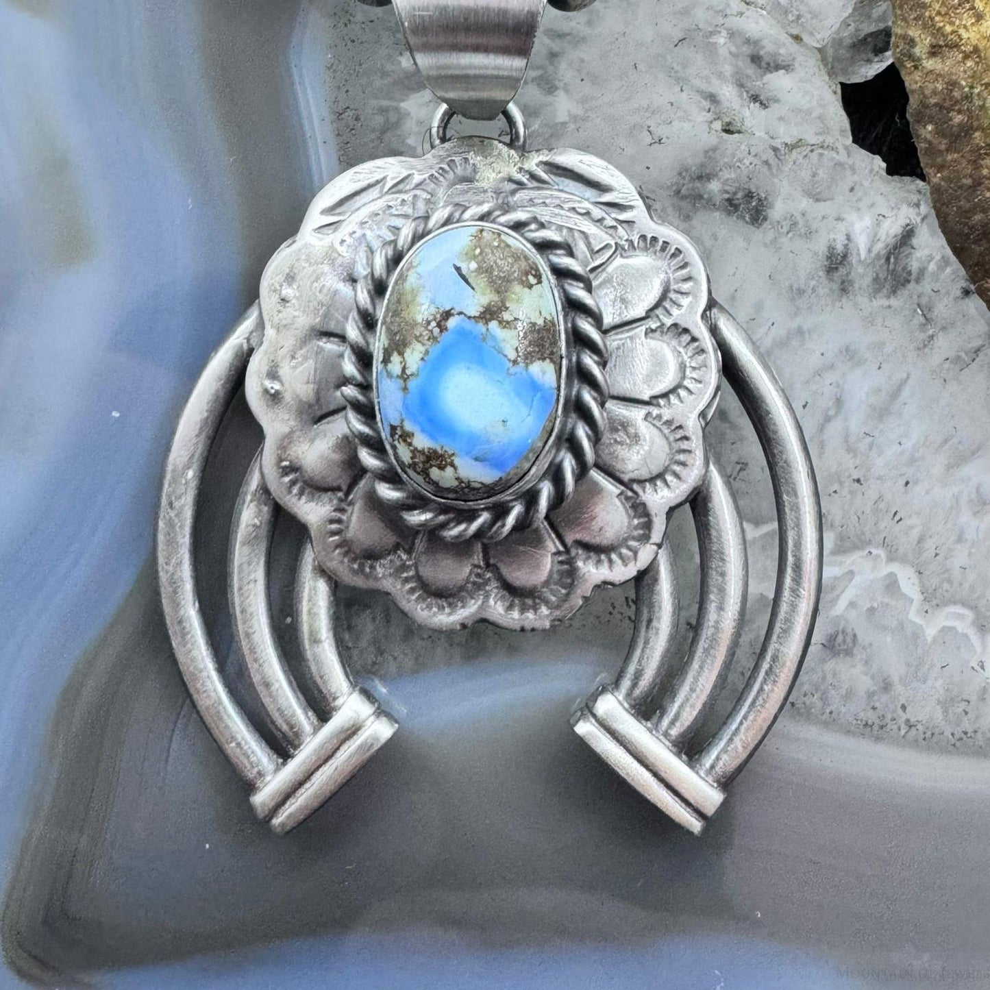 Samson Edsitty Sterling Silver Golden Hill Turquoise Triple Naja Unisex Pendant