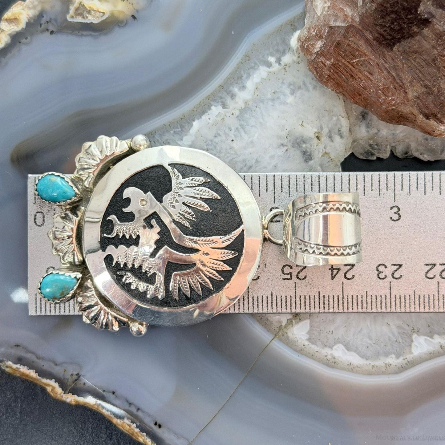 Alonzo Mariano Sterling Silver Rounded Overlay Eagle w/Turquoise Unisex Pendant