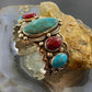 Signed Native American Sterling Silver Turquoise &Apple Coral Decorated Bracelet