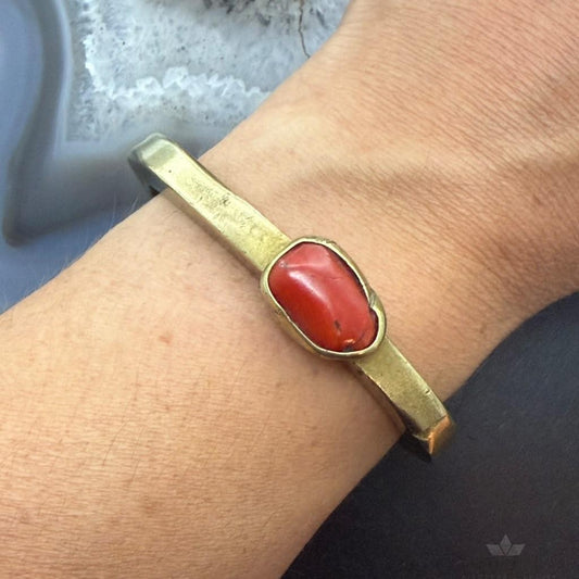 Vintage C.Griego Santa Fe Brass Natural Red Coral Bracelet For Women