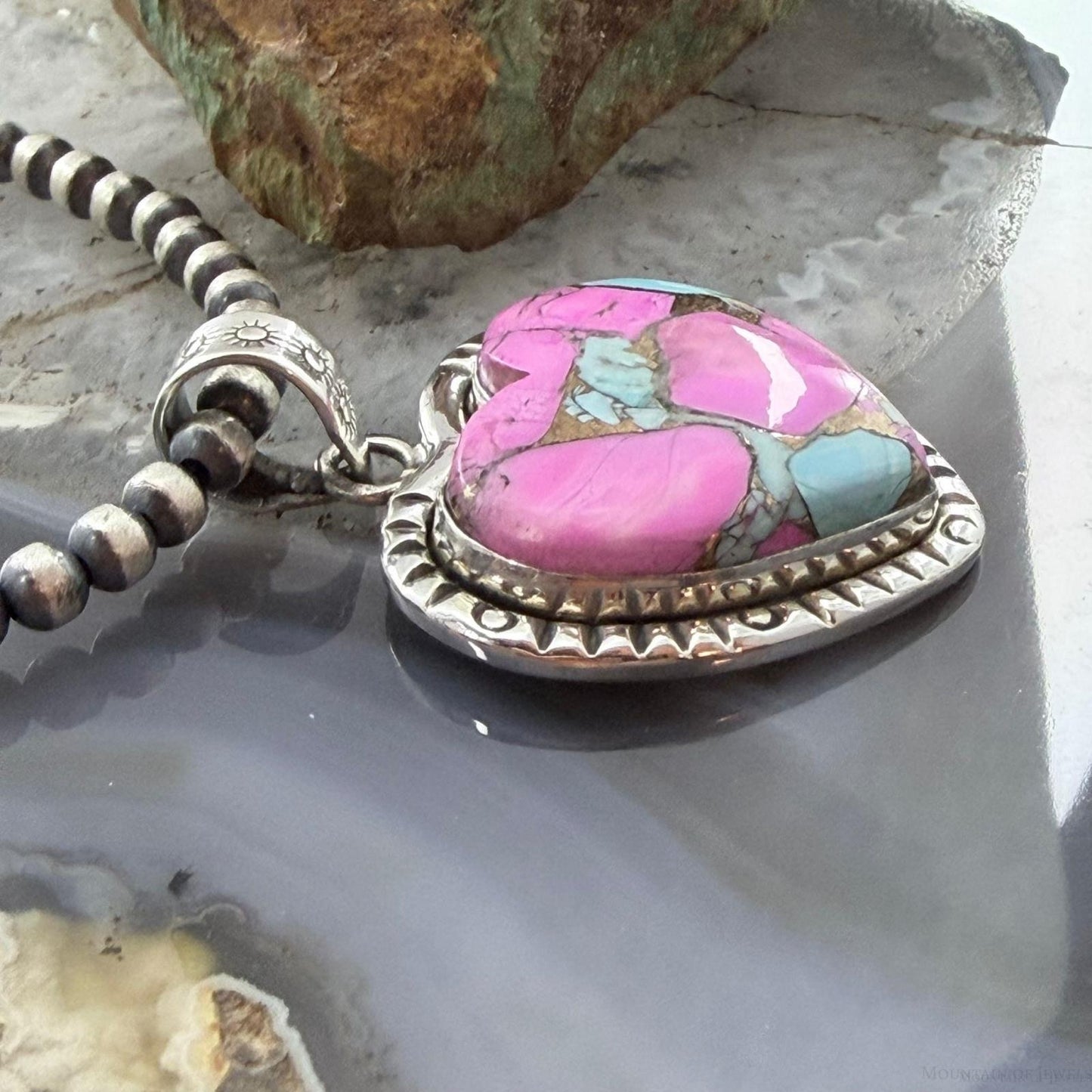 Sterling Silver Southwestern Style Cotton Candy Heart Pendant For Women #3