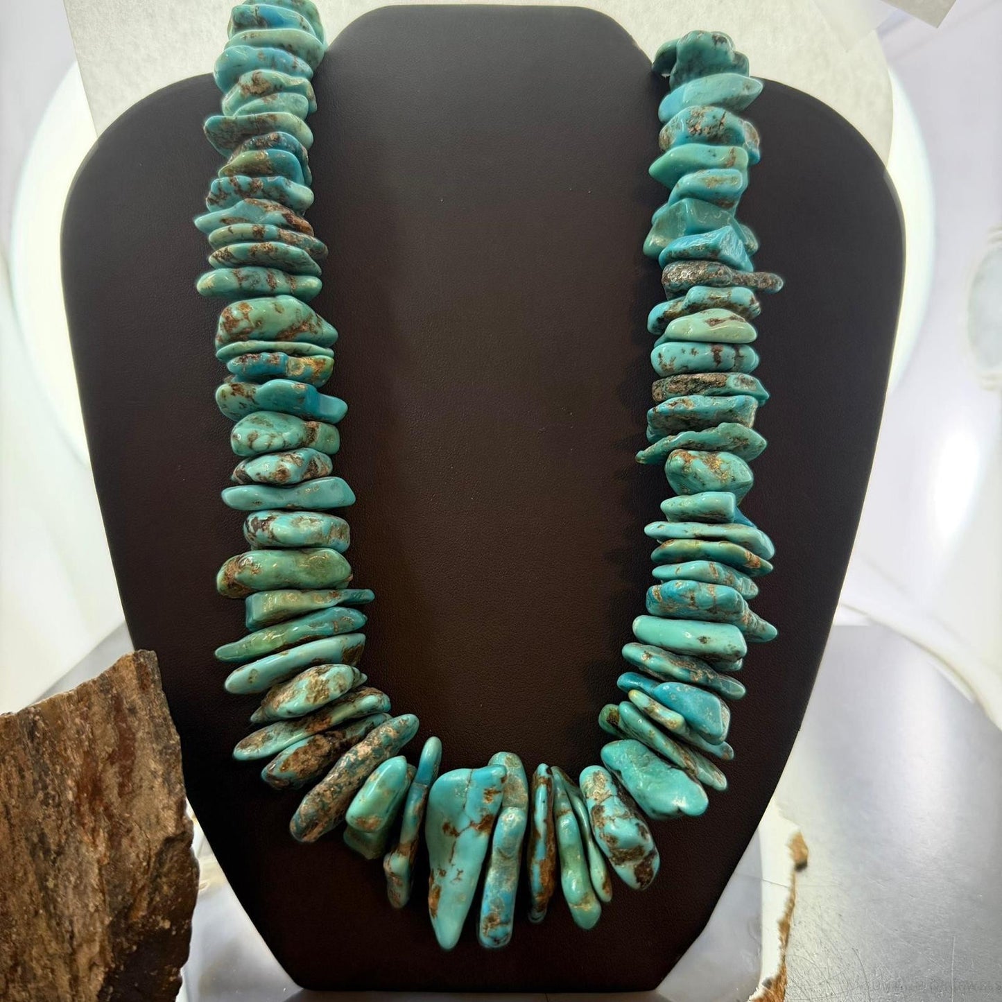 Vintage Native American Large & Heavy Rough Turquoise Beads w/MOP Necklace For Women