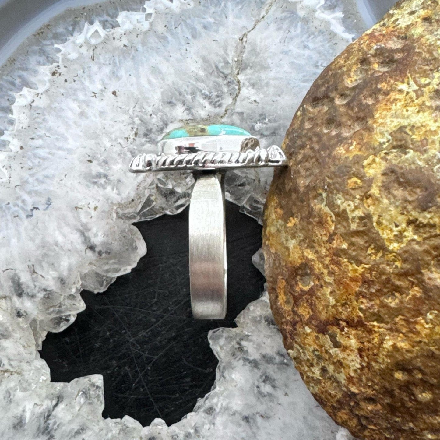 Sterling Silver Southwestern Style Teardrop Turquoise Adjustable Ring For Women