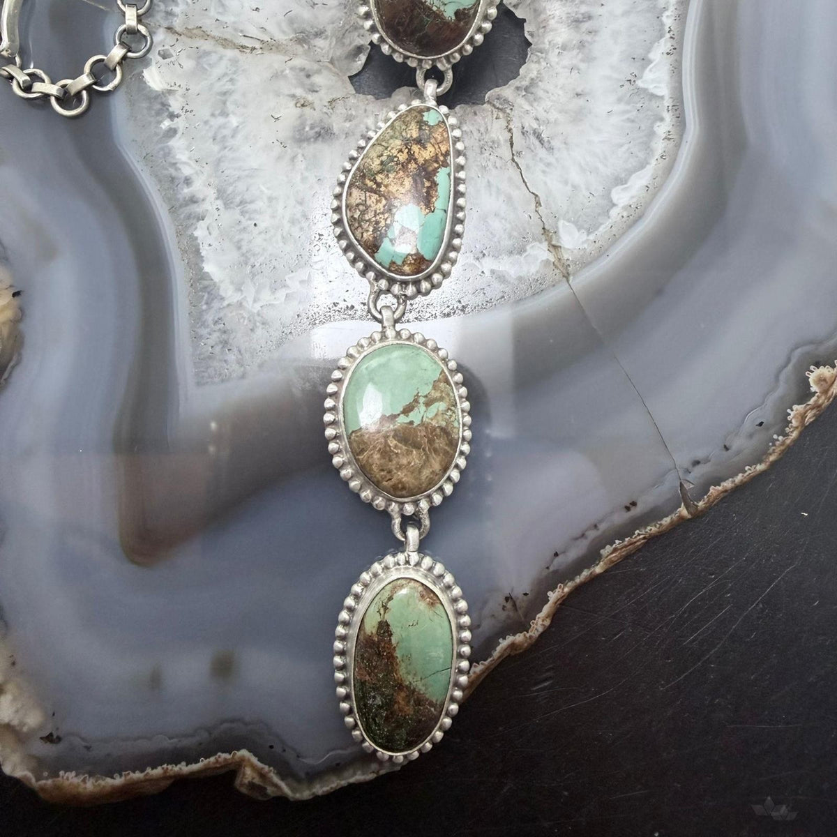 Sterling Silver Southwestern Style Montezuma Turquoise Lariat 23" Necklace For Women