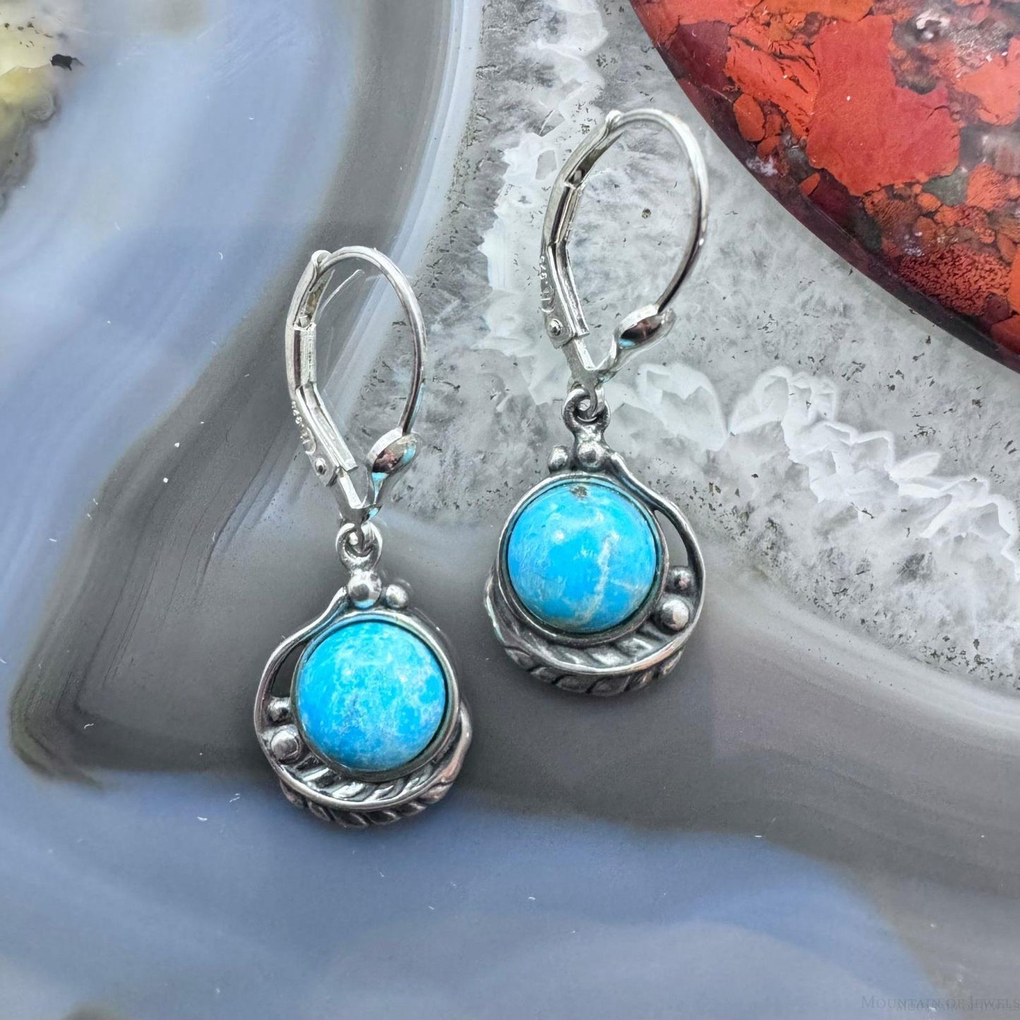 Carolyn Pollack Sterling Silver Rounded Turquoise Dangle Earrings For Women