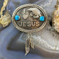 Vintage Signed Native American Sterling Silver Turquoise "I Love Jesus" Brooch