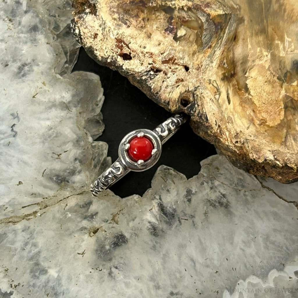 Carolyn Pollack Sterling Silver Round Red Jasper Decorated Slim Ring For Women