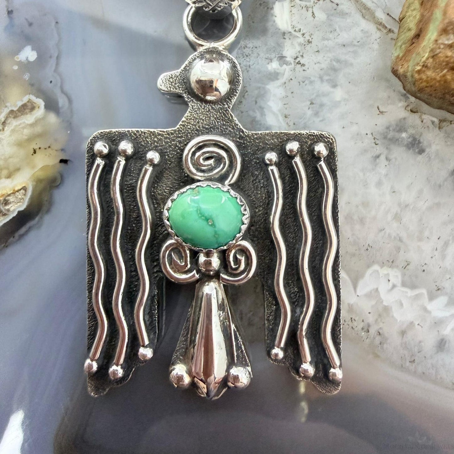 Alonzo Mariano Sterling Silver Turquoise Decorated Thunderbird Unisex Pendant