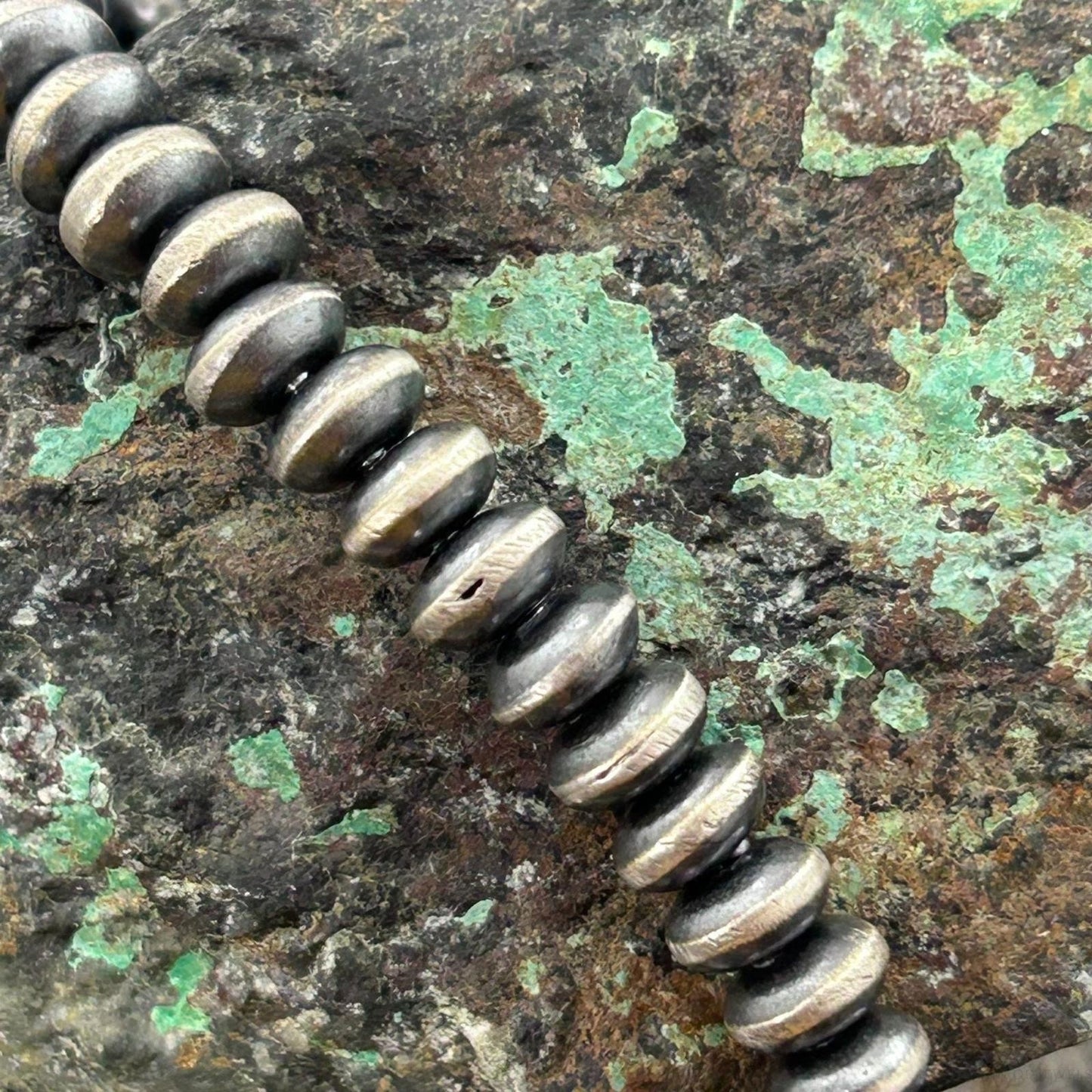 Sterling Silver Southwestern Style 6 mm Saucer Navajo Pearl Beads 16"-18" Necklace For Women