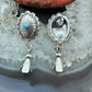 Native American Sterling Oval Concho w/Turquoise Squash Blossom Dangle Earrings