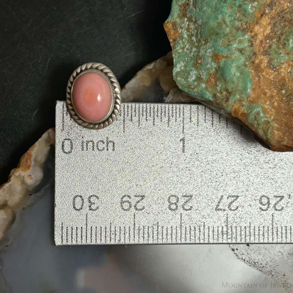 Sterling Silver Southwestern Style Oval Pink Conch Stud Earrings For Women