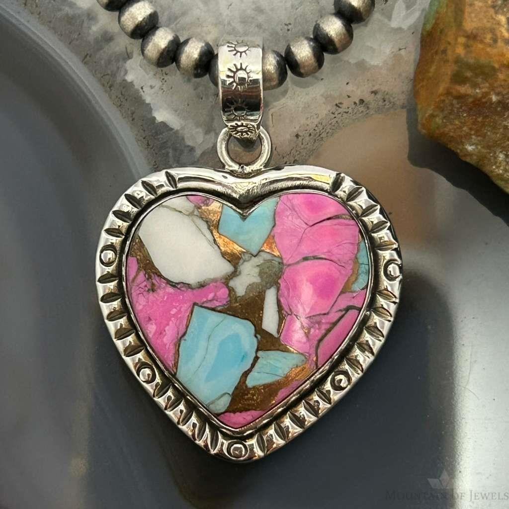 Sterling Silver Southwestern Style Cotton Candy Heart Pendant For Women #6