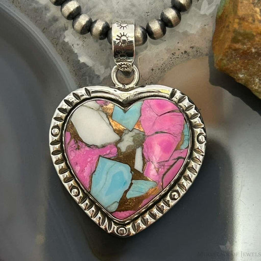 Sterling Silver Southwestern Style Cotton Candy Heart Pendant For Women #6