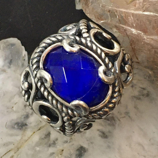 Carolyn Pollack Southwestern Style Sterling Lapis/Faceted Crystal Doublet Ring For Women