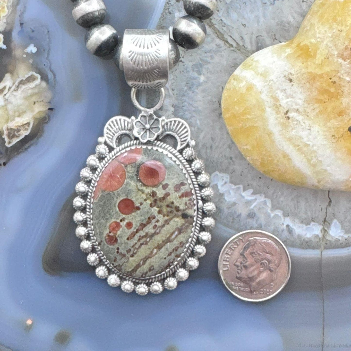 Sterling Silver Southwestern Style Oval Peanut Obsidian Decorated Pendant For Women