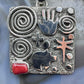 Alex Sanchez Native American Sterling Silver Coral Square Petroglyph Unisex Pendant