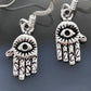 Sterling Silver Hamsa with Evil Eye Fashion Dangle Earrings For Women