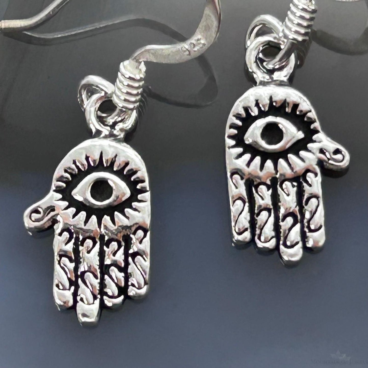 Sterling Silver Hamsa with Evil Eye Fashion Dangle Earrings For Women