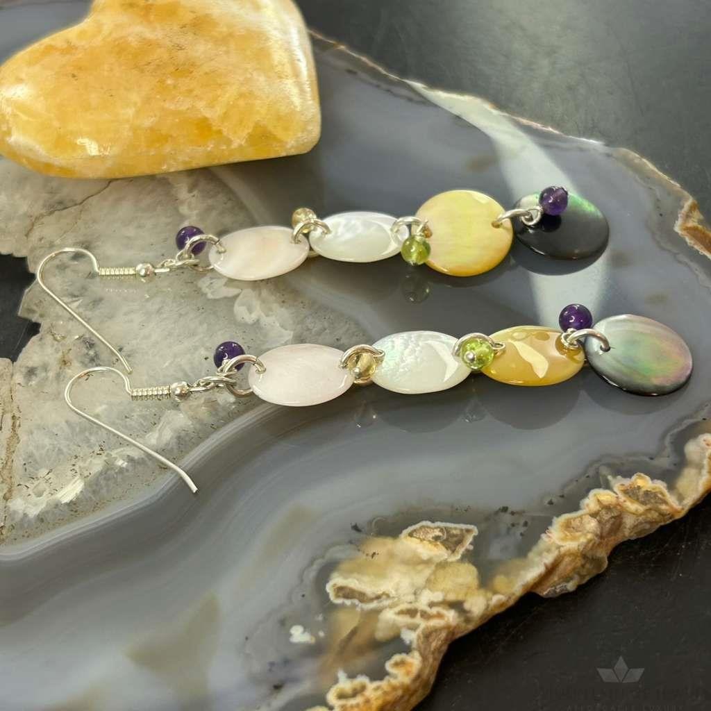 Carolyn Pollack Sterling Silver Multi MOP Color & Bead Dangle Earrings For Women