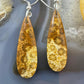 Sterling Silver Elongated Teardrop Fossilized Jasper Slab Dangle Earrings For Women #203