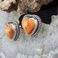 Native American Sterling Silver Orange Spiny Oyster Heart Post Earrings For Women