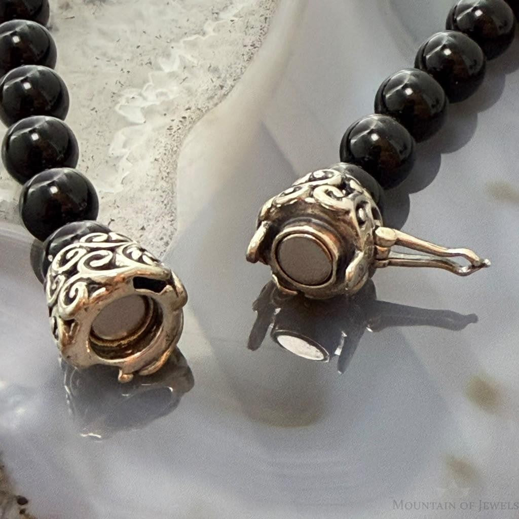 Carolyn Pollack Sterling Silver Swirl Beads & Onyx Beads Magnetic Clasp Necklace For Women
